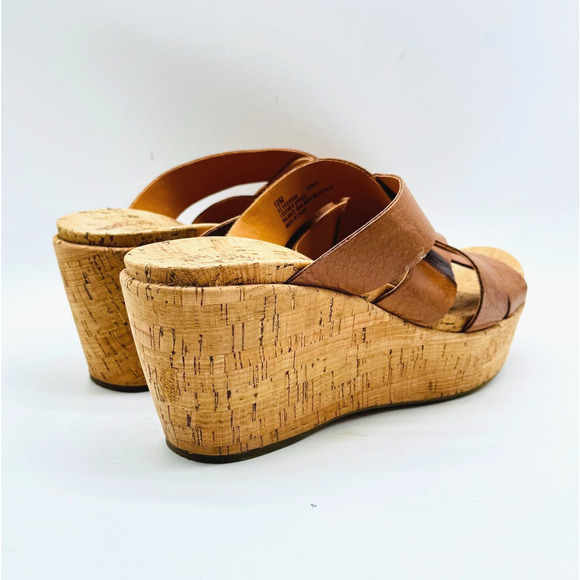 Kork Ease Shoes Womens 10 Brown Leather Wedge Cork Heels Slides Comfort Casual - Picture 6 of 12